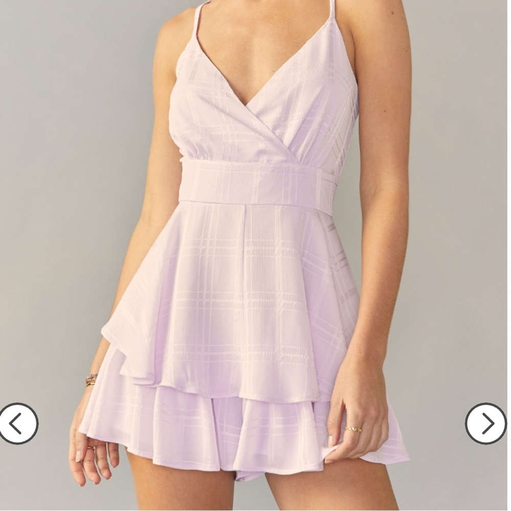 Francesca’s Lavender Hallie Tiered Romper, Mini Dress